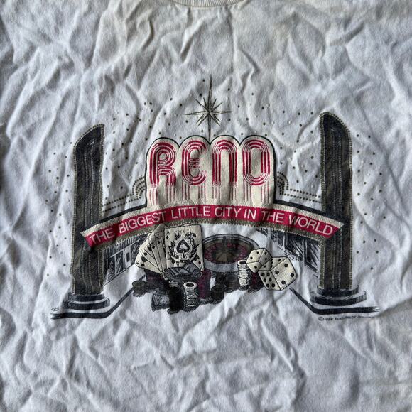 VTG 90S RENO NEVADA CASINO T-SHIRT GAMBLING POKER GRAPHIC MENS LARGE YELLOWING - Picture 2 of 5